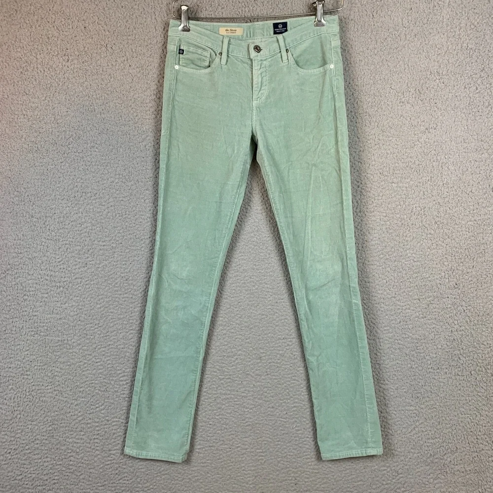 AG Adriano Goldschmied Pants 27 R  Stevie Slim Straight Corduroy‎ Mint Green